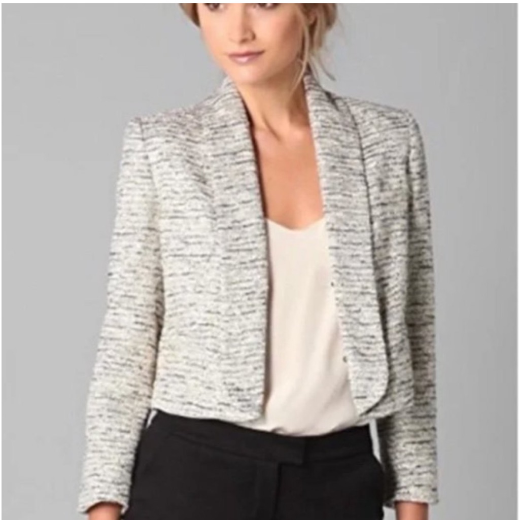 Alice + Olivia Cream And Black Tweed Cropped Blazer